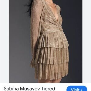 Sabina Musayev Metallic Gold Long Sleeve Dress